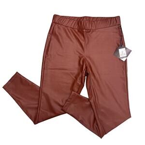 Ava & Viv Faux Leather Orange Pant Women X(14W) Pull On Tapered Ankle Poly Blend